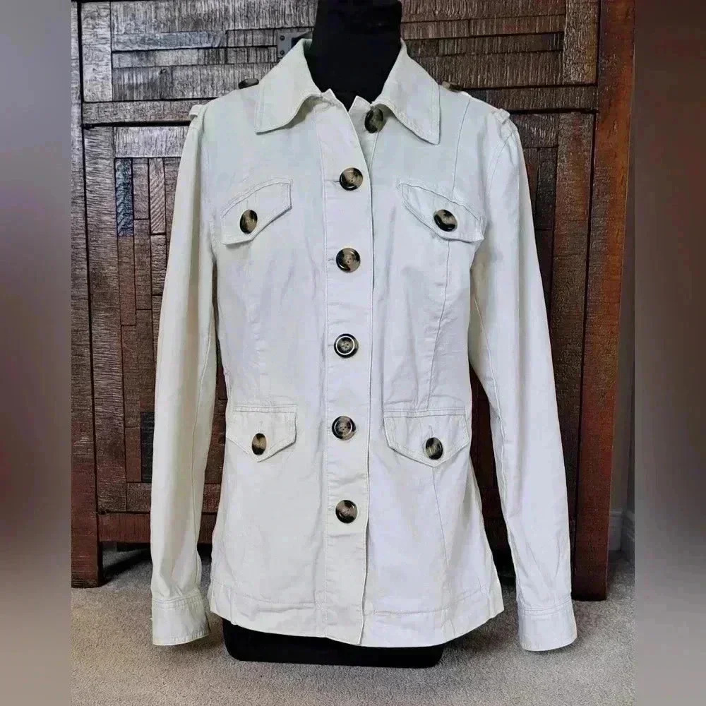 Cabi Kenya Jacket Women's Size Medium  Bone/Cream Coloured Utility Jacket